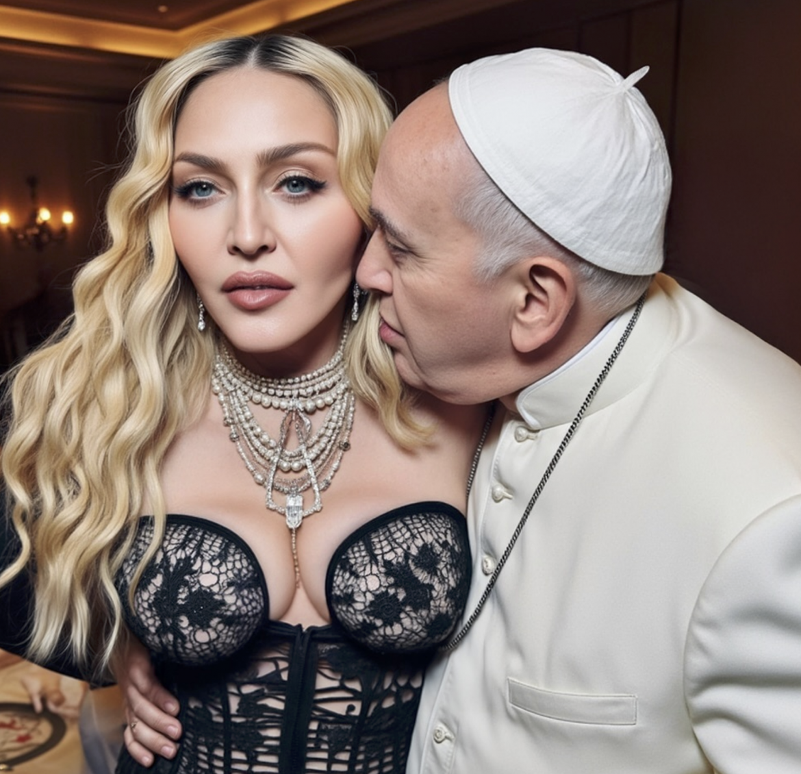 Madonna opublikowała zdjęcia z obściskującym ją papieżem Franciszkiem. „W końcu znalazła chłopaka w swoim wieku”